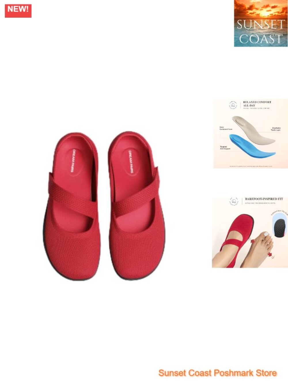 Women's Wide Toe Mary Jane Ballet Flats Knit Comfort Arch Support Washable